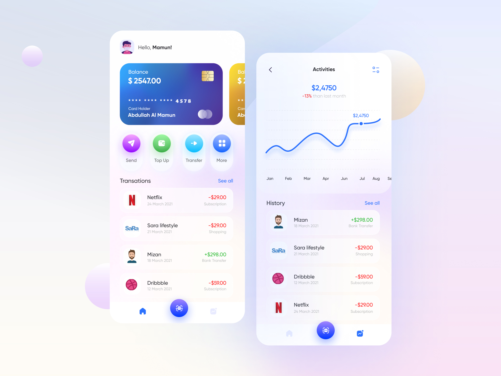 Finance Mobile Banking App by Al Mamun on Dribbble