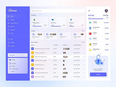 Cloud Storage Dashboard 📂 clean ui cloud cloud dashboard cloud storage dashboard design folders graphic design interface landing page overview storage ui ux web design