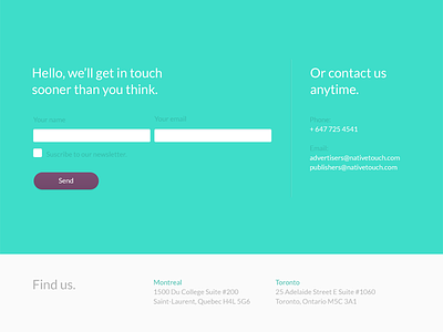 Native Touch contact design footer form get touch twitter web