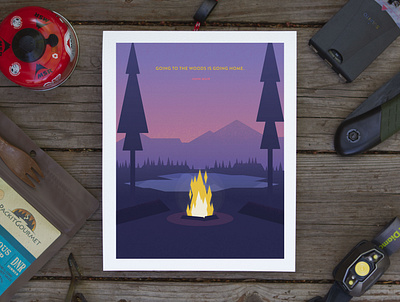 Going Home Poster backpacking campfire camping design illustration john muir poster quote trees vector