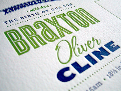 Announcement baby blue green letterpress paper print texture