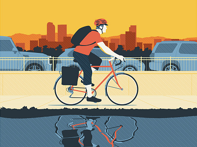 AM Commuter Poster bicycle bike cars city commute morning path poster traffic