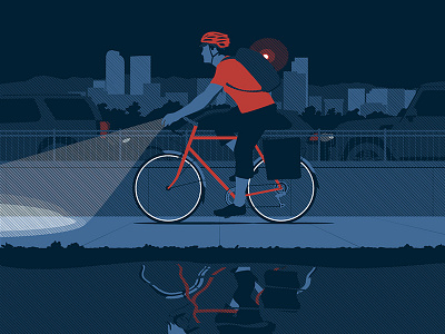 PM Commuter Poster bicycle bike cars city commute evening night path poster traffic