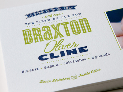 Braxton Announcement baby blue green letterpress paper print texture type typography