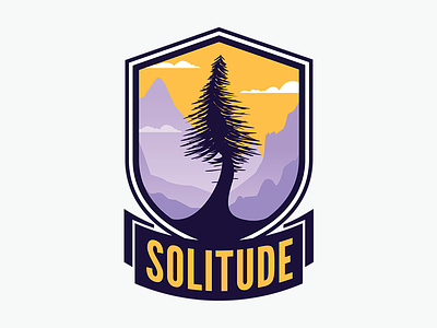 Solitude badge game gamer gradient halftone logo mark mountains overwatch team tree video game