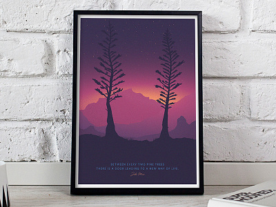 Two Pines backpacking camping dusk hammock hiking illustration mountains poster sunset trees