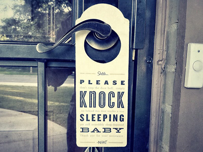 Please Knock Sleeping Baby (full view) archer baby cyclone door hang tag knockout typography wood