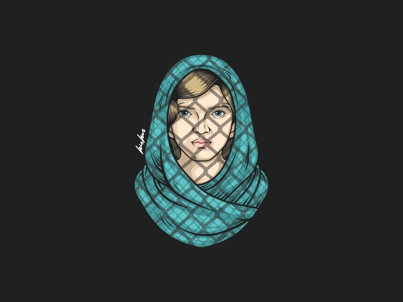 Refugee drawing war logodesign logo beautiful girl vector illustration vectorart illustration icon emblem beast design badge logo badass