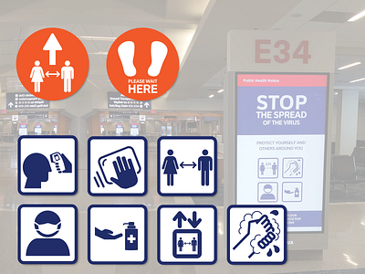 DFW Airport Covid-19 icons airport aviation aviationdesign aviationdesign covid 19 dallas dfw illustration lochner vector wayfinding
