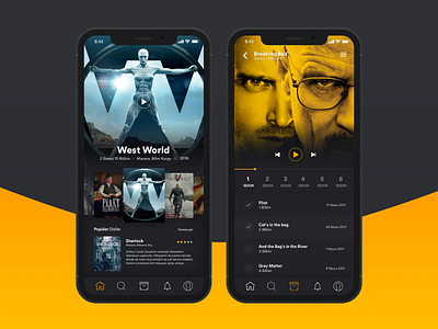 TV Series App - Movidy application cinema dark ui iphone x movie tv series