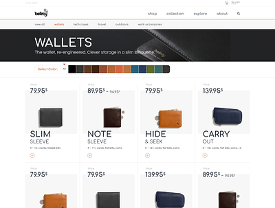 Bellroy -- Unique the products, so is the presentation. application bellroy branding design experience ux web website