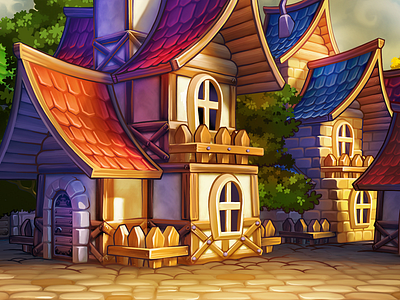 Village 2d art background design environment fantasy game house monstergotchi village