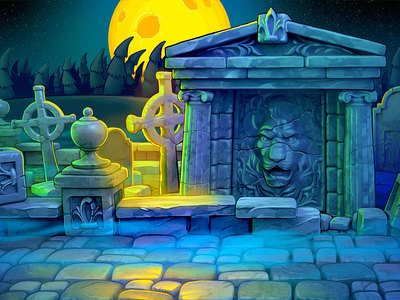 Сemetery 2d art background cemetery design environment fantasy game house monstergotchi