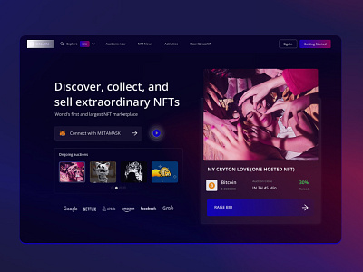 NFT Auction Landing Page application design crypto cryptocurrency nft ui