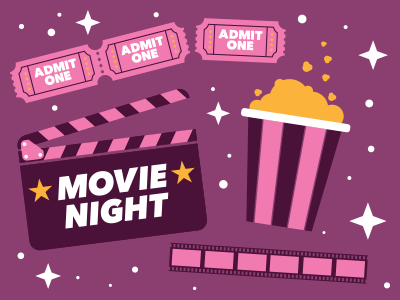 Movie Night! clapperboard film icon iconography icons movie roll movie ticket movies popcorn