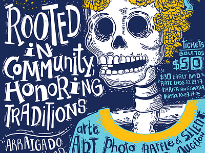 Día de los Muertos - Poster day of the dead dia de los muertos illustration linework mexican marigold posada screenprint skeleton skull texture typography woodcut