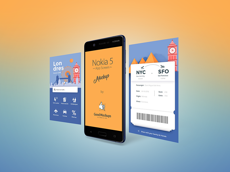 Download Free Nokia 5 Smartphone App Screen Mockup PSD by Good Mockups on Dribbble
