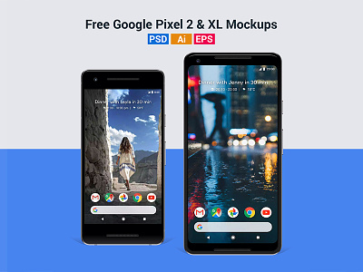 Free Google Pixel 2 & Pixel 2 XL Mockup in PSD, Ai & EPS ai app mockup eps free mockup freebie google pixel 2 google pixel 2 xl psd screen mockup smartphone mockup