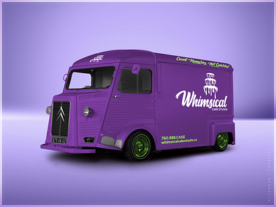 Whimsical Cake Studio | Vehicle bakery bold brand cake design green logo purple type typogaphy vehicle vehicle wrap