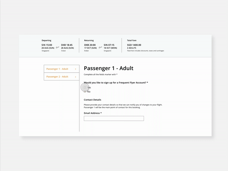 Expanding of Relevant Fields animation interaction sign up travel ui ux website