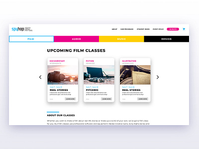 Spy Hop Upcoming Classes Page graphic design marketing campaign non profit non profit redesign ux web design website