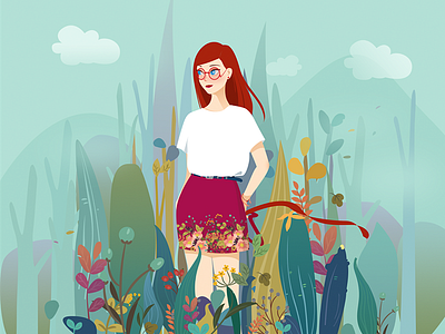 New Years drawing girl illustration natural spring