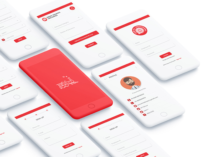 Indian Railways Staff Grievances App red design uiux ui app mobile grievances railways indian