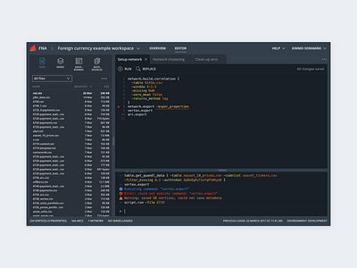 FNA Platform Code Editor b2b code console dark dark ui dashboard editor enterprise navigation ux web