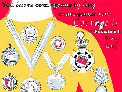 Courageous Acts courage editorial editorialillustration illustration lettering medal monoprint