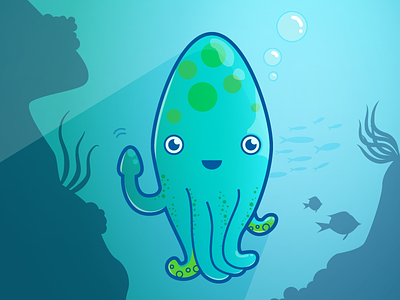 Lil Squid blue brand cartoon creative market fish green happy hello little mascot ocean sea squid underwater wave