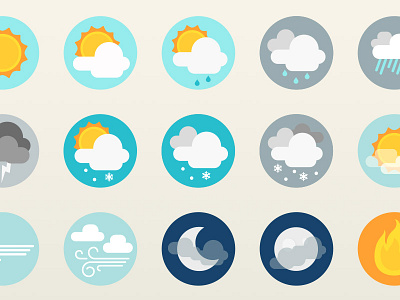 Lil Stories Weather Icons circle cloud creative market fire flat icon lightning moon rain sun weather weather icon