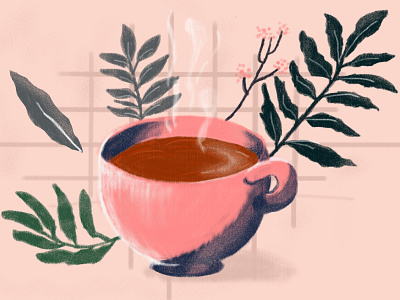 Warm pastel tea design digital art illustration