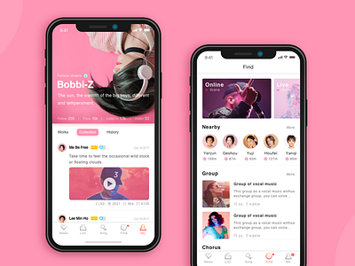 Music App interface／pink／music