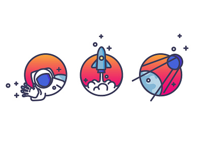Space journey icons astronaut earth gradient icons outline rocket space stars