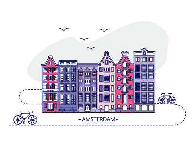 Amsterdam amsterdam architecture bicycle bike building capital city cycle house illustration