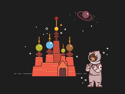 Little Red Comrad - illustration astronaut bear building illustration moscow planet pluto russia space star
