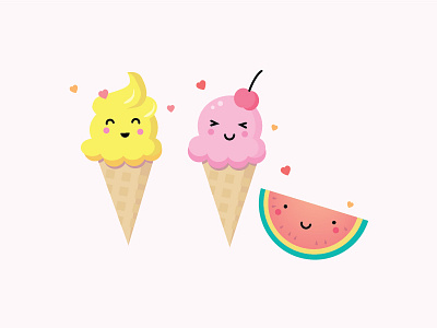 ice cream & watermelon cute flat food fruit hearts ice cream meal sweet sweets watermelon