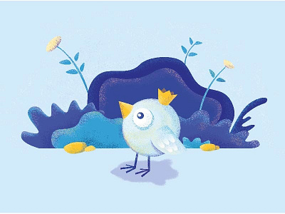 little bird bird blue cartoon crown flower grass illustration sketch