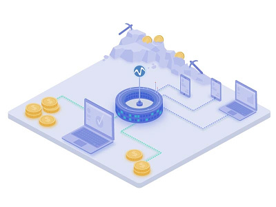 Isometric Illustration bitcoin blockchain coin computer icon internet isometric mining money