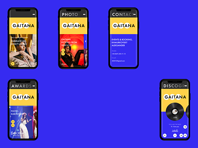 Gaitana. Mobile bright color design interface mobile music singer unique video web webdesign website