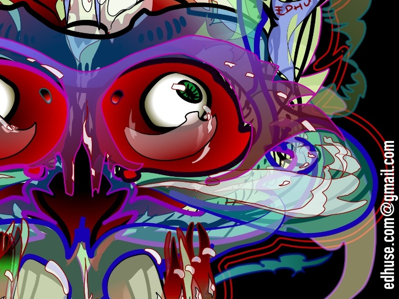 Silly Pertolan Skull 2 digital design tentor x ray ojo socket eyeballs imaginary skull illustration line drawing