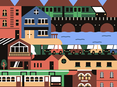 City car city illustration illustrator map train tree vector