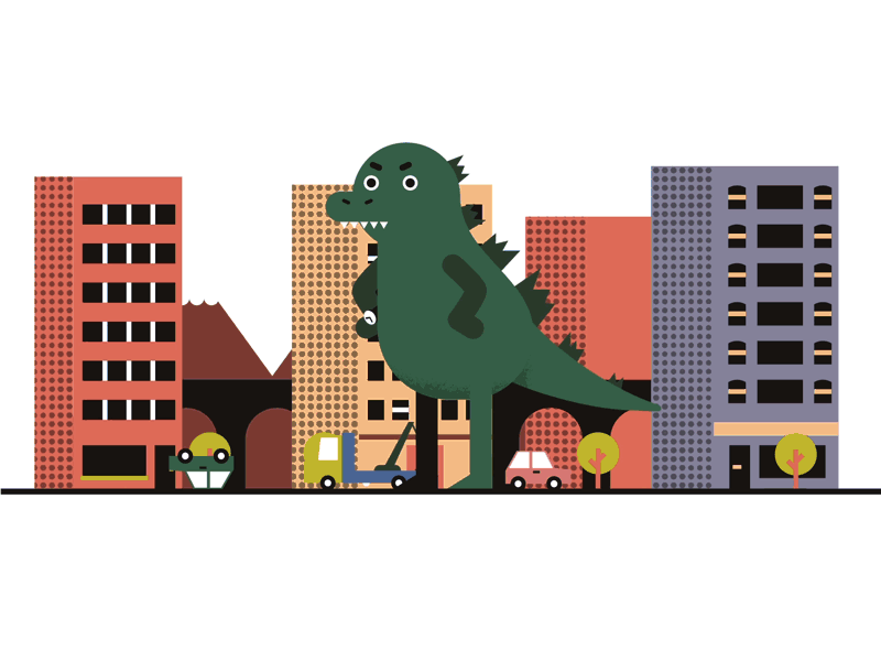 Godzilla car city godzilla gojira illustration motion motion design motion graphics waiting