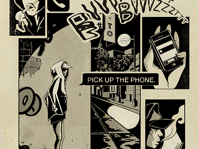 Pick up the phone comic halftone illustration ink