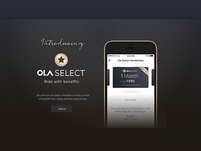 Ola Select Website feature gold ola olacabs premium select subscription ui web website