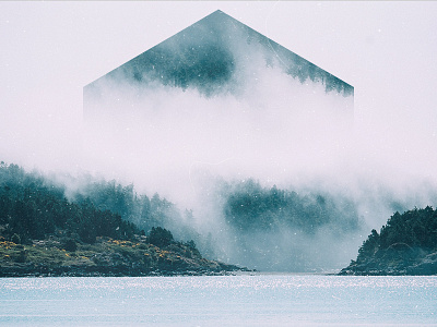 Foggy hills - Geometric landscapes blue clouds fog forest geometric landscapes green lake landscape sky wallpaper