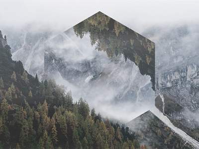 Mountain slopes under a mist - Geometric landscapes fog forest geometric landscapes green grey landscape mountain orange wallpaper white