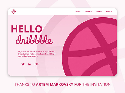 Hello Dribbble ball logo debuts dribbble home invitation pink web