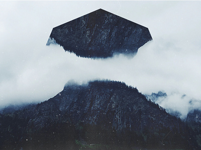 Misty mountain - Geometric landscapes blue clouds fog forest geometric geometric landscapes grey landscape mountain white