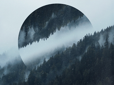 Mist over a dark forest - Geometric landscapes blue clouds fog forest geometric geometric landscapes green grey landscape mist